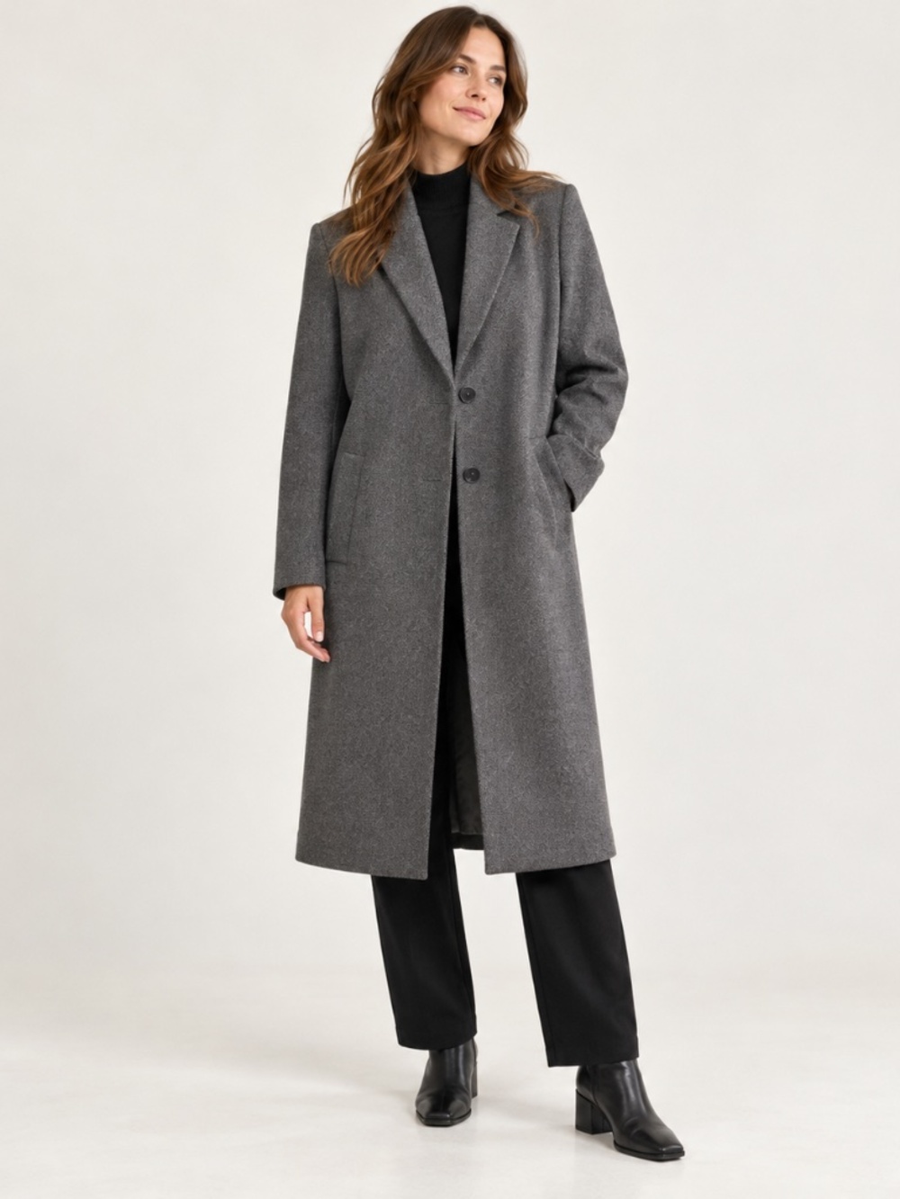 H&M Single Breasted Tailored Longline Coat Gray Melange Size 4